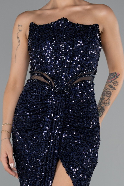 Robe de Soirée Longue Bleu Marine ABU5185