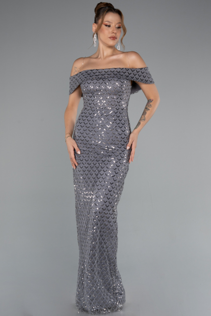 Robe de Soirée Longue Gris ABU5186