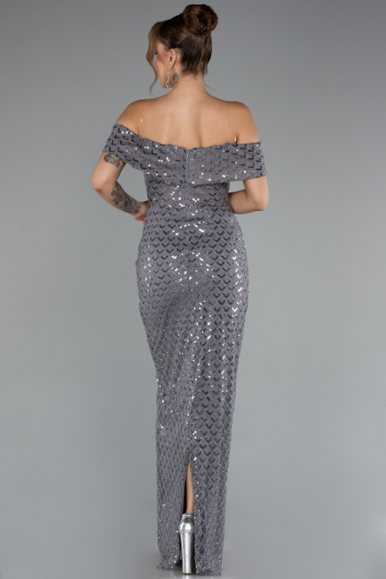 Robe de Soirée Longue Gris ABU5186