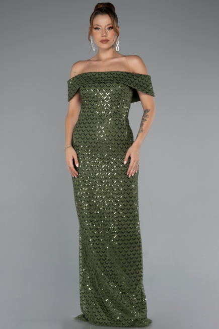 Robe de Soirée Longue Kaki ABU5186