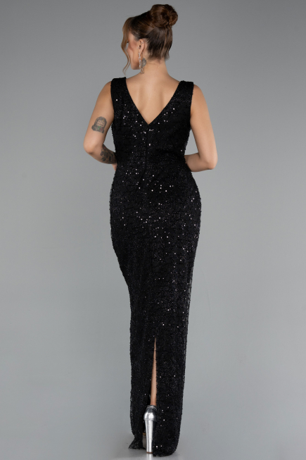 Robe de Soirée Longue Perlé Noir ABU5187