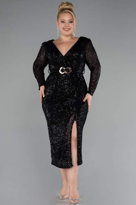 Robe De Invitation Grande Taille Midi Noir ABK1956