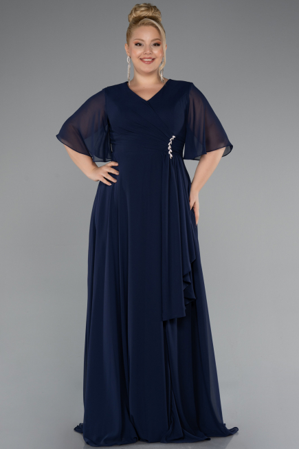 Robe de Soirée Grande Taille Longue Mousseline Bleu Marine ABU5180