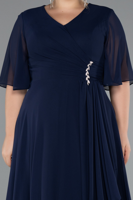 Robe de Soirée Grande Taille Longue Mousseline Bleu Marine ABU5180