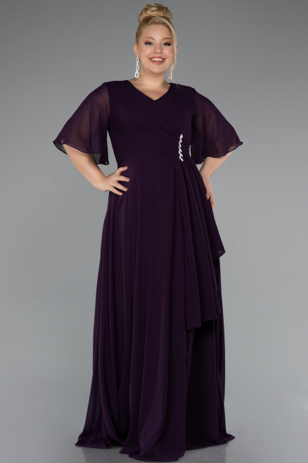 Robe de Soirée Grande Taille Longue Mousseline Violet ABU5180