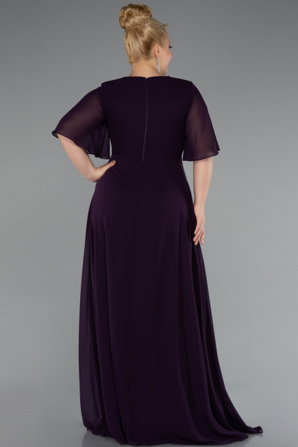 Robe de Soirée Grande Taille Longue Mousseline Violet ABU5180