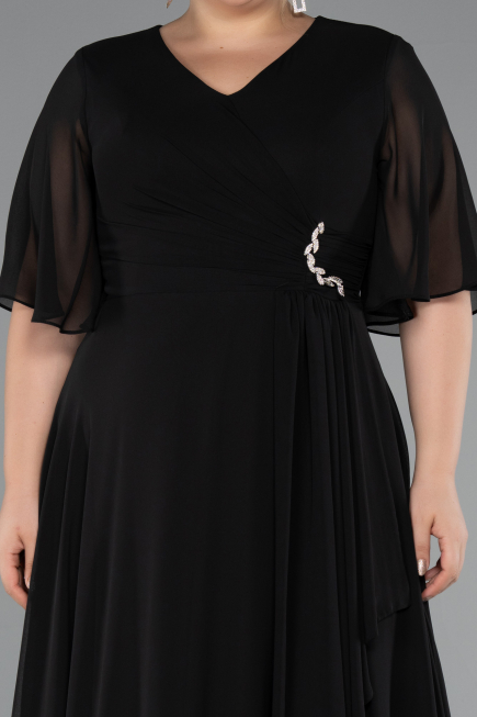 Robe de Soirée Grande Taille Longue Mousseline Noir ABU5180