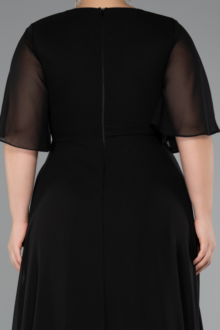 Robe de Soirée Grande Taille Longue Mousseline Noir ABU5180