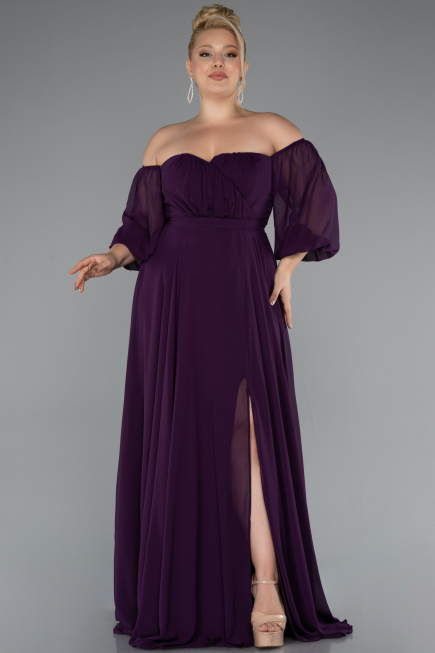 Robe De Soirée Grande Taille Longue Mousseline Violet Foncé ABU2597