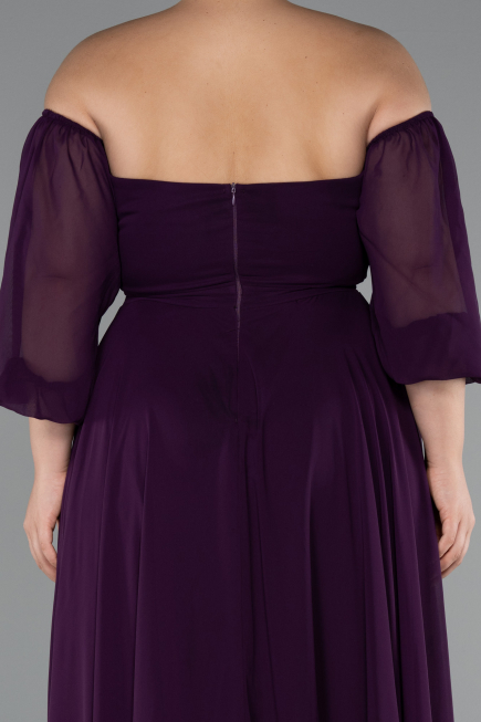 Robe De Soirée Grande Taille Longue Mousseline Violet Foncé ABU2597