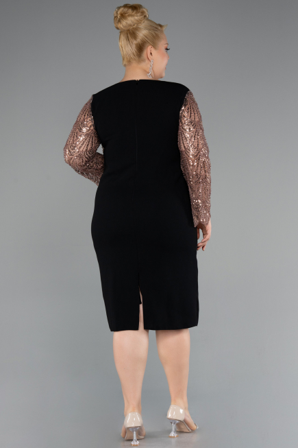 Robe De Soirée Grande Taille Midi Noir-Brun ABK2417