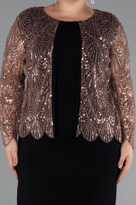 Robe De Soirée Grande Taille Midi Noir-Brun ABK2417