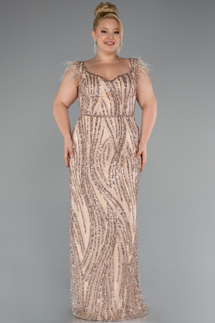 Robe de Soirée Grande Taille Longue Or ABU5182