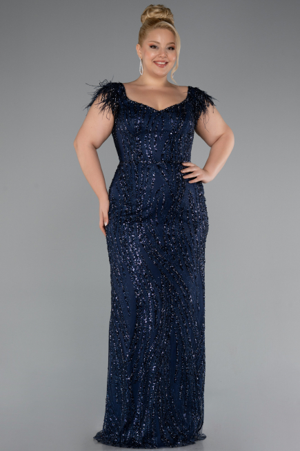 Robe de Soirée Grande Taille Longue Bleu Marine ABU5182