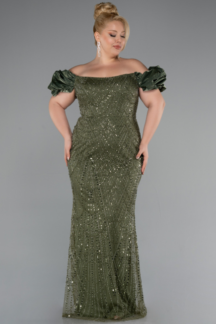 Robe De Fiançailles Grande Taille Perlé Longue Kaki ABU4788