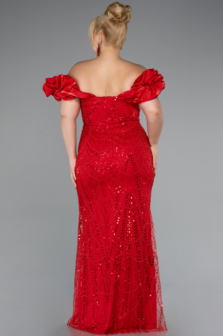 Robe De Fiançailles Grande Taille Perlé Longue Rouge ABU4788