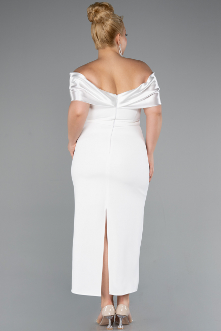 Robe De Invitation Grande Taille Midi Blanc ABK2379