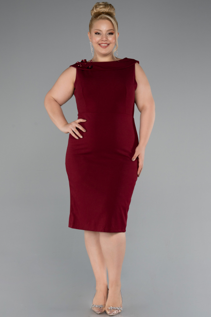Robe De Fête Grande Taille Midi Rouge Bordeaux ABK2422