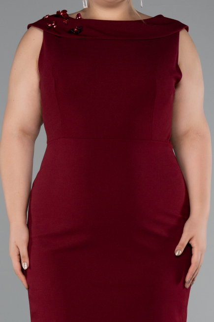 Robe De Fête Grande Taille Midi Rouge Bordeaux ABK2422
