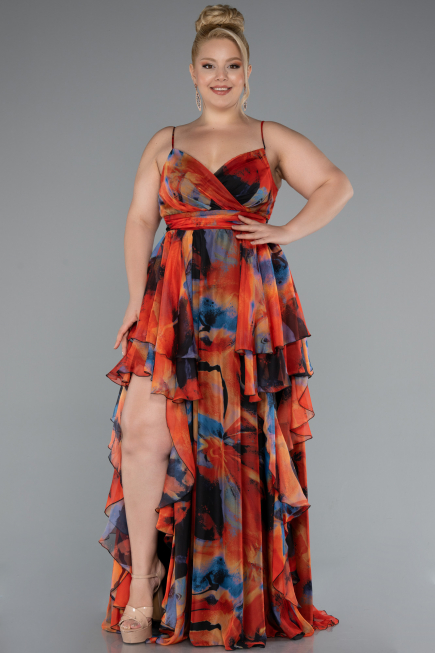 Robe de Soirée Grande Taille Longue Orange ABU5211