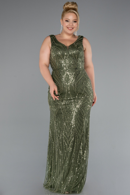Robe Grande Taille Longue Perlé Kaki ABU5188
