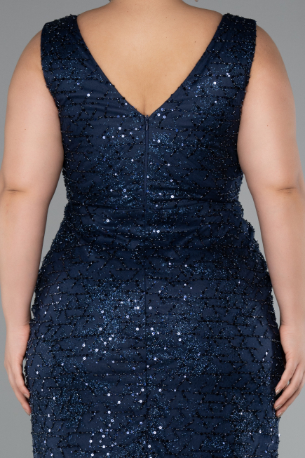Robe Grande Taille Longue Perlé Bleu Marine ABU5190