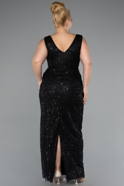 Robe Grande Taille Longue Perlé Noir ABU5190