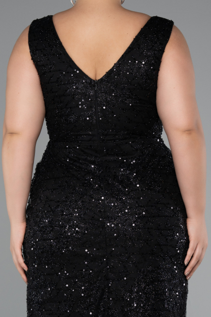 Robe Grande Taille Longue Perlé Noir ABU5190