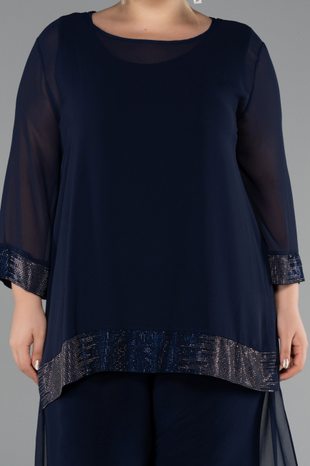 Robe De Soirée Mousseline Longue Bleu Marine ABT083