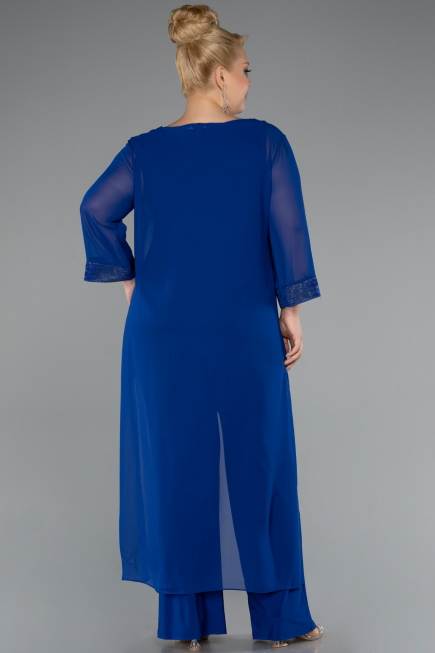 Robe De Soirée Mousseline Longue Bleu Saxe ABT083