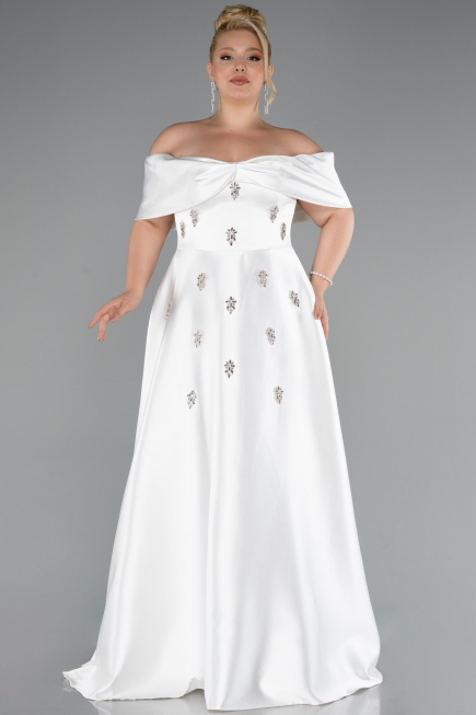 Robe De Soirée Grande Taille Satin Longue Blanc ABU4998