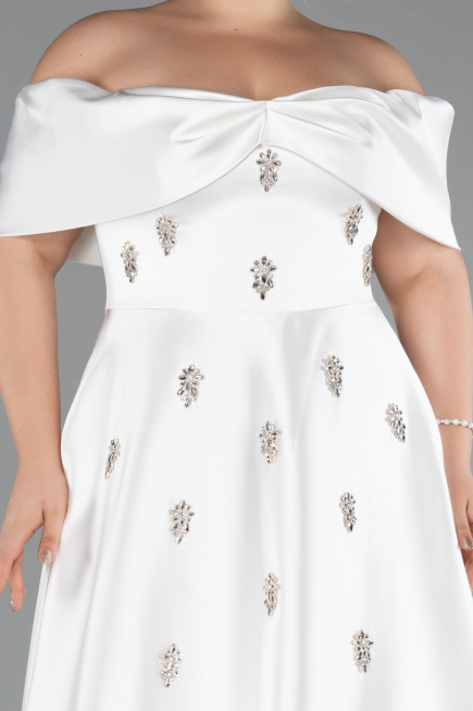 Robe De Soirée Grande Taille Satin Longue Blanc ABU4998