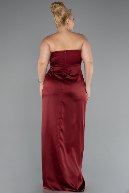 Robe De Soirée Grande Taille Longue Satin Rouge Bordeaux ABU5179