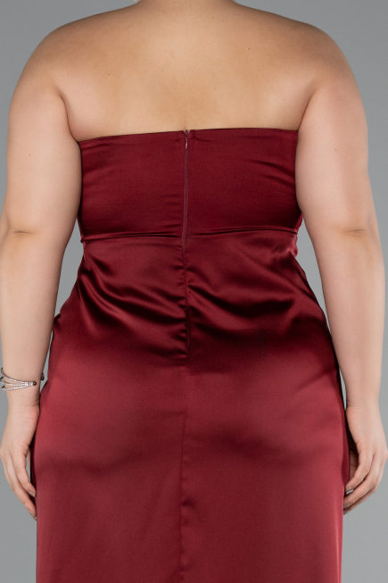 Robe De Soirée Grande Taille Longue Satin Rouge Bordeaux ABU5179