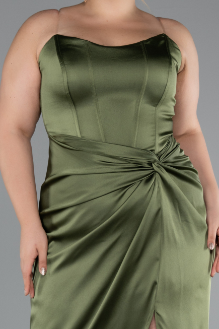 Robe De Soirée Grande Taille Longue Satin Kaki ABU5179