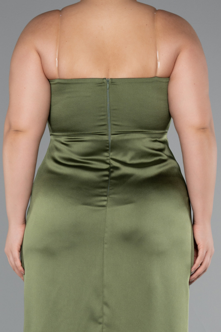 Robe De Soirée Grande Taille Longue Satin Kaki ABU5179