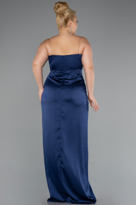 Robe De Soirée Grande Taille Longue Satin Bleu Marine ABU5179