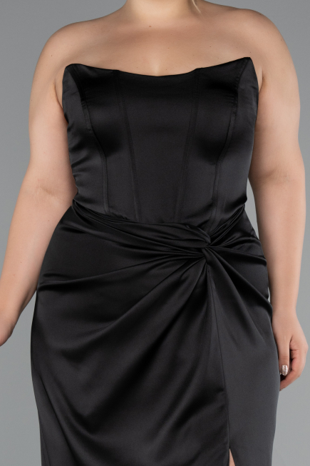 Robe De Soirée Grande Taille Longue Satin Noir ABU5179