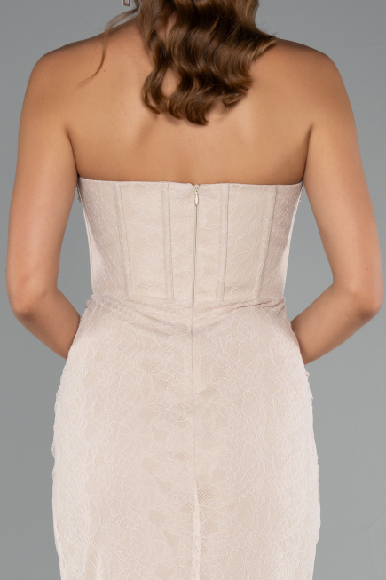 Robe Queue de Poisson Longue Dantelle Beige ABU5215