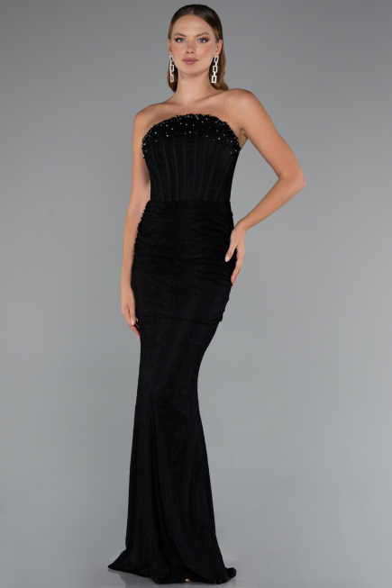 Robe Queue de Poisson Longue Dantelle Noir ABU5215