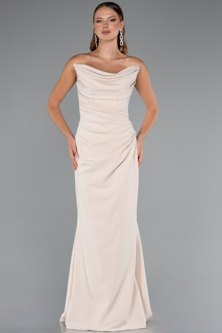 Robe de Soirée Longue Beige ABU5216