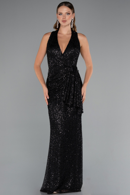 Robe de Soirée Longue Squameuse Noir ABU5209