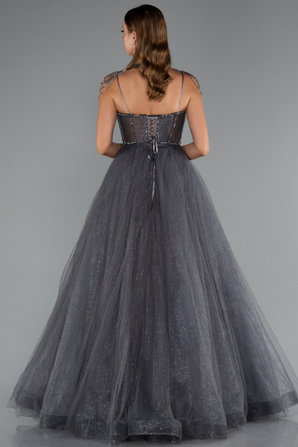 Robe de Fiançailles Design Personnalisé Longue Anthracite ABU5220