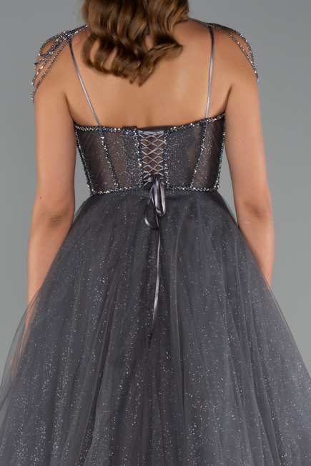 Robe de Fiançailles Design Personnalisé Longue Anthracite ABU5220