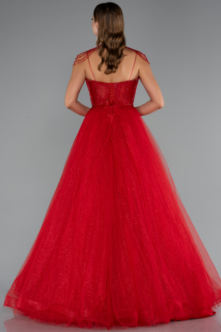Robe de Fiançailles Design Personnalisé Longue Rouge ABU5220