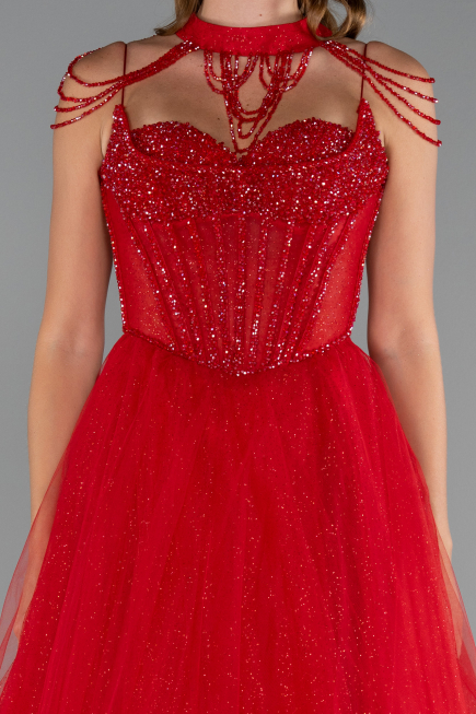 Robe de Fiançailles Design Personnalisé Longue Rouge ABU5220