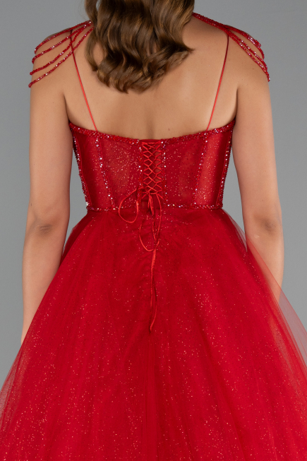 Robe de Fiançailles Design Personnalisé Longue Rouge ABU5220