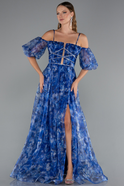 Robe de Soirée Longue Bleu Saxe ABU5221
