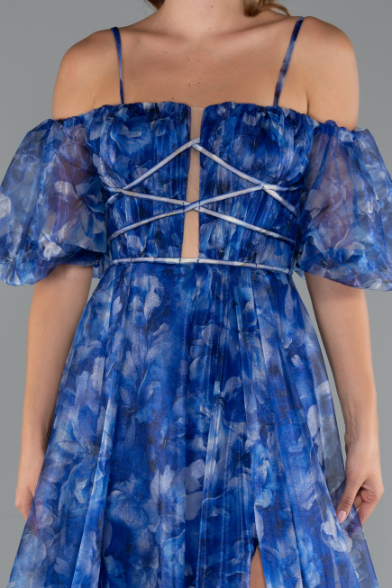 Robe de Soirée Longue Bleu Saxe ABU5221