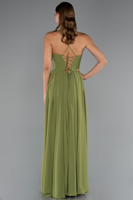 Robe de Soirée Longue Mousseline Pistache vert ABU5223
